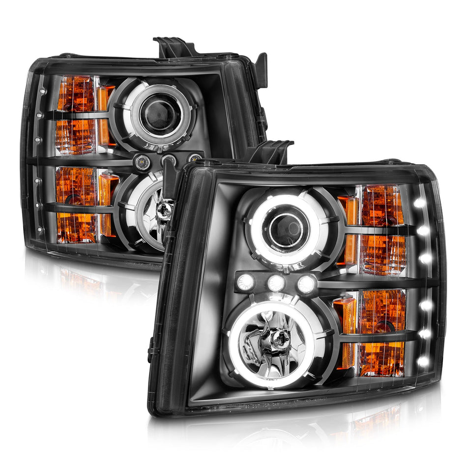 CHEVY SILVERADO 1500 07-13 / 2500HD/3500HD 07-14 PROJECTOR HALO HEADLIGHTS BLACK W/ RX HALO