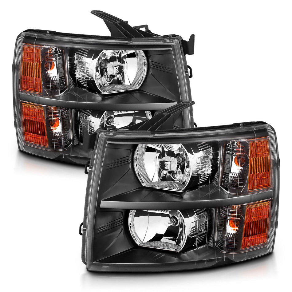 CHEVY SILVERADO 1500 07-13 / 2500HD/3500HD 07-14 CRYSTAL HEADLIGHTS BLACK