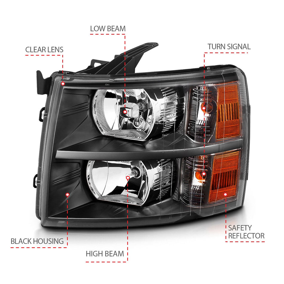 CHEVY SILVERADO 1500 07-13 / 2500HD/3500HD 07-14 CRYSTAL HEADLIGHTS BLACK