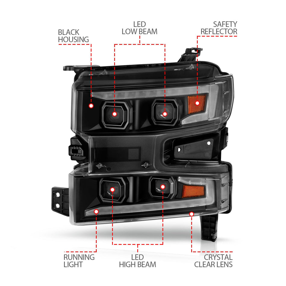 CHEVY SILVERADO 1500 19-21 FULL LED PROJECTOR PLANK STYLE HEADLIGHTS SEQUENTIAL SIGNAL BLACK W/ INITIATION FEATURE (FOR HALOGEN MODELS ONLY)