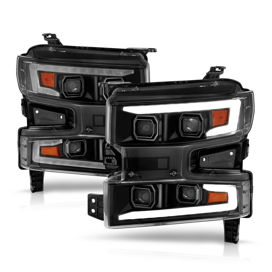CHEVY SILVERADO 1500 19-21 FULL LED PROJECTOR PLANK STYLE HEADLIGHTS SEQUENTIAL SIGNAL BLACK W/ INITIATION FEATURE (FOR HALOGEN MODELS ONLY)