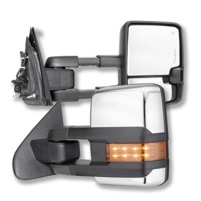 Chevy Silverado 2014-2018 Chrome Towing Mirrors LED Lights Power Heated
