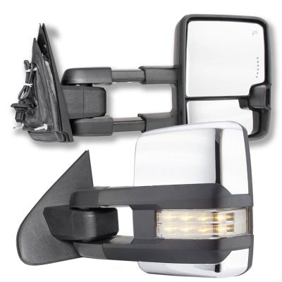 GMC Sierra 2014-2018 Chrome Towing Mirrors Clear LED Lights Power Heated