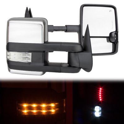 Chevy Silverado 1988-1998 Chrome Power Towing Mirrors Clear LED Lights