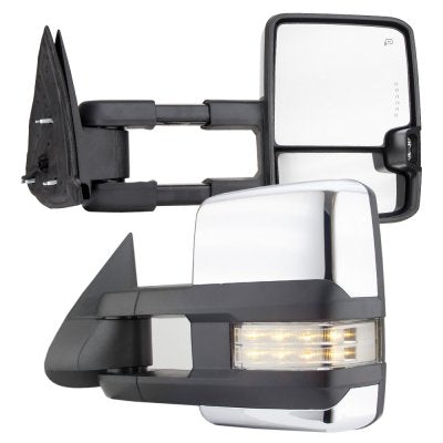 Chevy Silverado 1988-1998 Chrome Power Towing Mirrors Clear LED Lights