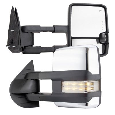 GMC Sierra 2007-2013 Chrome Towing Mirrors Clear LED Lights Power Heated