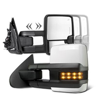 Chevy Silverado 2014-2018 White Towing Mirrors Smoked LED Lights Power Heated