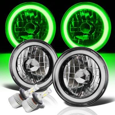 Jeep Wrangler 1997-2006 Green Halo Tube Black Chrome LED Headlights Kit