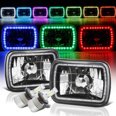 GMC Savana 1996-2004 Color SMD Halo Black Chrome LED Headlights Kit Remote