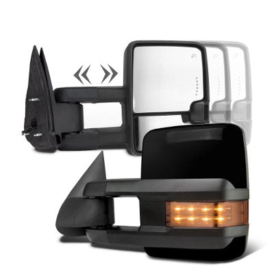 GMC Sierra 3500HD 2007-2014 Glossy Black Towing Mirrors LED Lights Power Heated