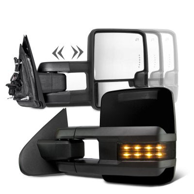 Chevy Silverado 3500HD 2015-2019 Glossy Black Towing Mirrors Smoked LED Lights Power Heated