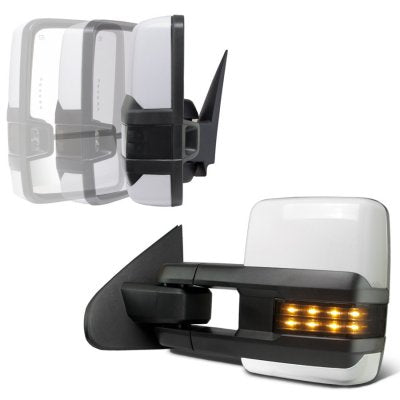 GMC Sierra 2014-2018 White Power Folding Towing Mirrors Smoked LED Lights Heated