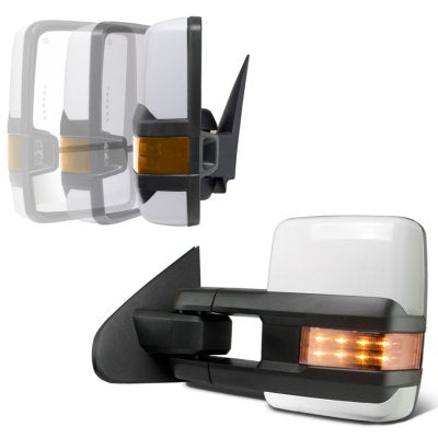 GMC Sierra 2500HD 2015-2019 White Power Folding Towing Mirrors LED Lights Heated