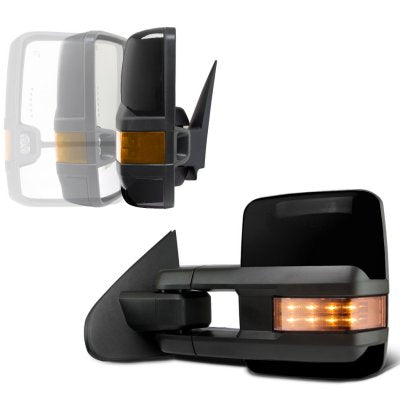 Chevy Silverado 2500HD 2015-2019 Glossy Black Power Folding Towing Mirrors LED Lights Heated