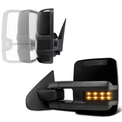 Chevy Silverado 2014-2018 Glossy Black Power Folding Towing Mirrors Smoked LED Lights Heated