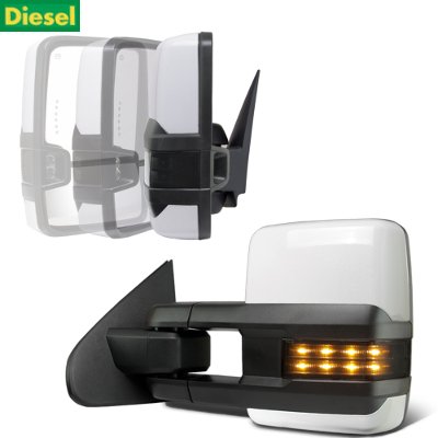 GMC Sierra 3500HD Diesel 2015-2019 White Power Folding Towing Mirrors Smoked LED Lights Heated