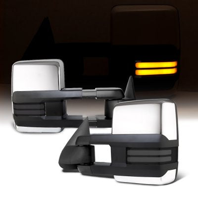 Chevy Silverado 2003-2006 Chrome Towing Mirrors Smoked LED DRL Power Heated