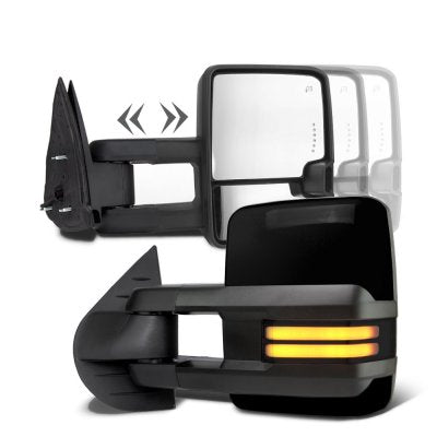 Toyota Sequoia 2008-2020 Glossy Black Smoked Tube LED Lights Towing Mirrors Power Heated