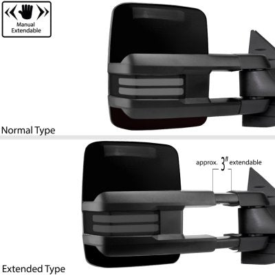 Toyota Tundra 2014-2021 Glossy Black Smoked Tube LED Lights Towing Mirrors Power Heated