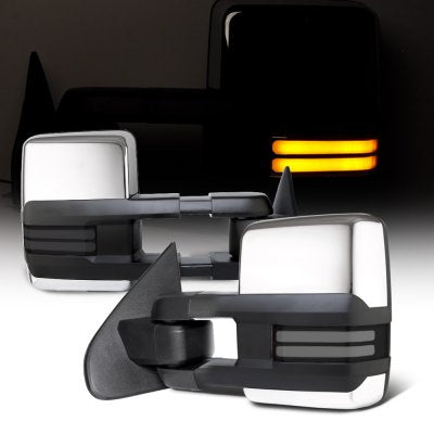 Chevy Silverado 2014-2018 Chrome Towing Mirrors Smoked LED DRL Power Heated