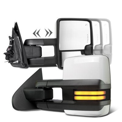 Chevy Silverado 2014-2018 White Towing Mirrors Smoked LED DRL Power Heated