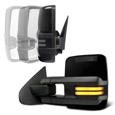 GMC Sierra 2014-2018 Glossy Black Power Folding Towing Mirrors Smoked LED DRL