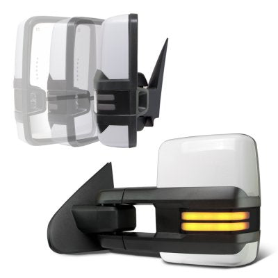 GMC Sierra 3500HD 2015-2019 White Power Folding Towing Mirrors Smoked LED DRL