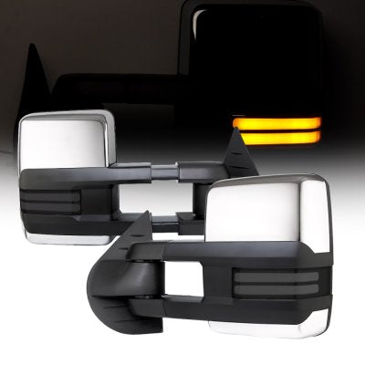 Chevy Silverado 2007-2013 Chrome Towing Mirrors Smoked LED DRL Power Heated