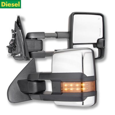 Chevy Silverado 2500HD Diesel 2015-2019 Chrome Towing Mirrors LED Lights Power Heated