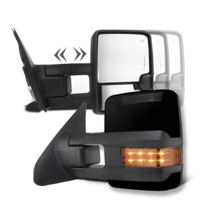 Toyota Tundra 2014-2021 Glossy Black Towing Mirrors LED Lights Power Heated
