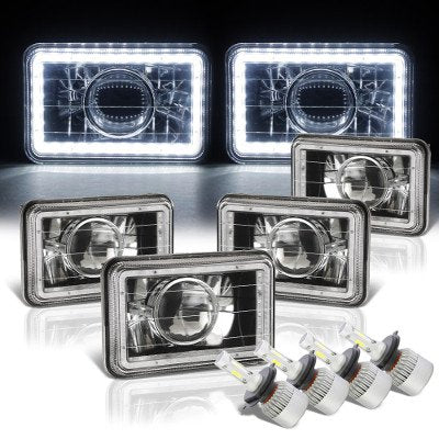 Chevy Caprice 1977-1986 White LED Halo Black LED Projector Headlights Conversion Kit Low and High Beams