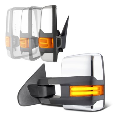 Chevy Silverado 2014-2018 Chrome Power Folding Towing Mirrors LED DRL Lights