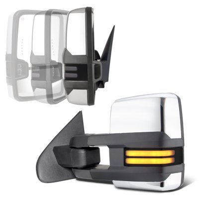 Chevy Silverado 2500HD 2015-2019 Chrome Power Folding Towing Mirrors Smoked LED DRL Lights