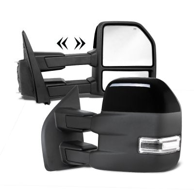 Ford F350 Super Duty 2008-2016 Glossy Black Towing Mirrors LED Lights Power Heated