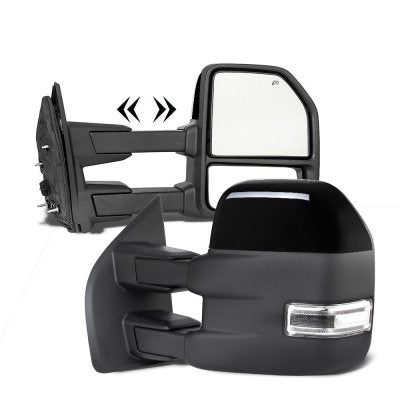 Ford F350 Super Duty 1999-2002 Glossy Black Towing Mirrors LED Lights Power Heated