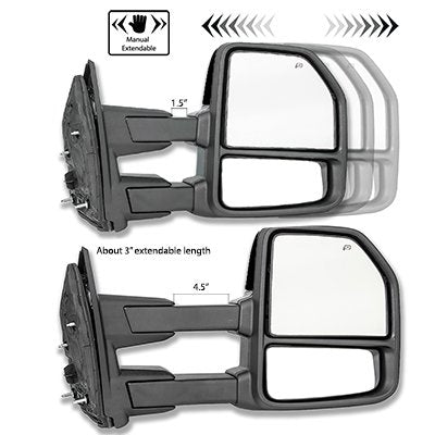 Ford F250 Super Duty 1999-2002 Glossy Black Towing Mirrors LED Lights Power Heated