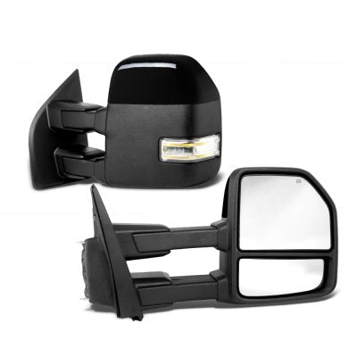 Ford F350 Super Duty 2017-2022 Glossy Black Power Heated Towing Mirrors LED Lights