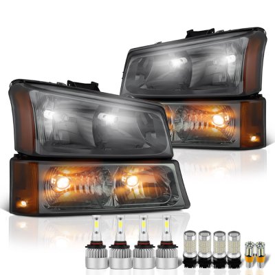 Chevy Silverado 2003-2006 Smoked Headlights LED Bulbs Complete Kit