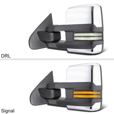 GMC Sierra 2014-2018 Chrome Tow Mirrors Smoked Switchback LED DRL Sequential Signal