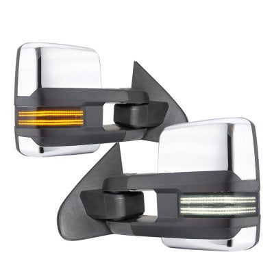 Toyota Tundra 2014-2021 Chrome Tow Mirrors Blind Spot Smoked Switchback LED DRL Sequential Signal