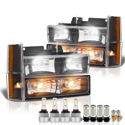 Chevy Silverado 1988-1993 Black Headlights LED Bulbs Complete Kit