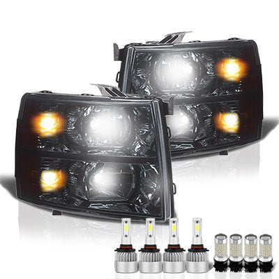 Chevy Silverado 2500HD 2007-2014 Smoked Headlights LED Bulbs Complete Kit