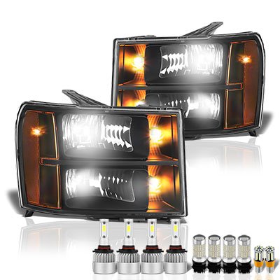 GMC Sierra 3500HD 2007-2014 Black Headlights LED Bulbs Complete Kit