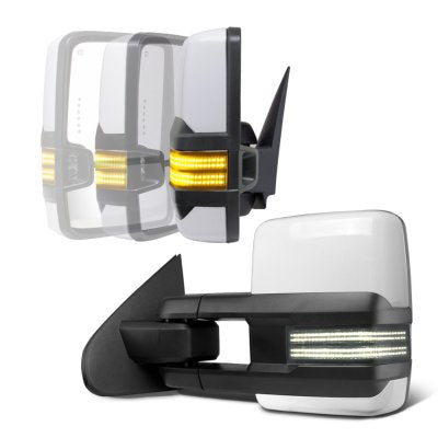 GMC Sierra 3500HD 2015-2019 White Power Folding Tow Mirrors Smoked Switchback LED DRL Sequential Signal