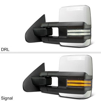 GMC Sierra 2500HD 2015-2019 White Power Folding Tow Mirrors Smoked Switchback LED DRL Sequential Signal