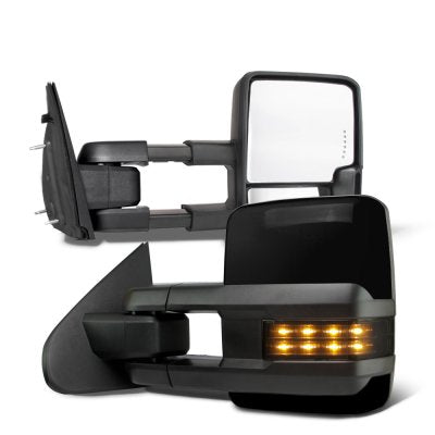Dodge Ram 1500 2009-2018 Glossy Black Tow Mirrors Smoked LED Lights Power Heated