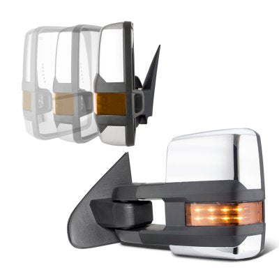 GMC Sierra 2014-2018 Chrome Power Folding Towing Mirrors LED Lights Heated