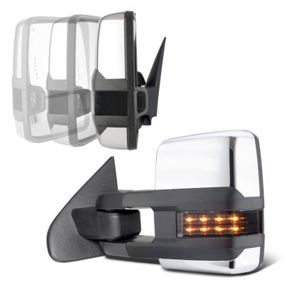 Chevy Silverado 2014-2018 Chrome Power Folding Towing Mirrors Smoked LED Lights Heated