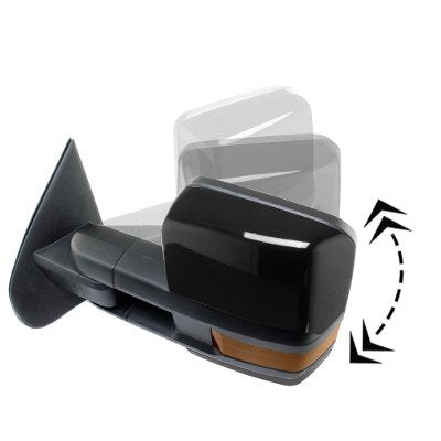 GMC Sierra 2500HD 2015-2019 Glossy Black Power Folding Towing Mirrors LED Lights Heated