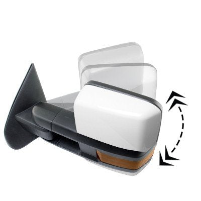 GMC Sierra 2014-2018 White Power Folding Towing Mirrors LED Lights Heated